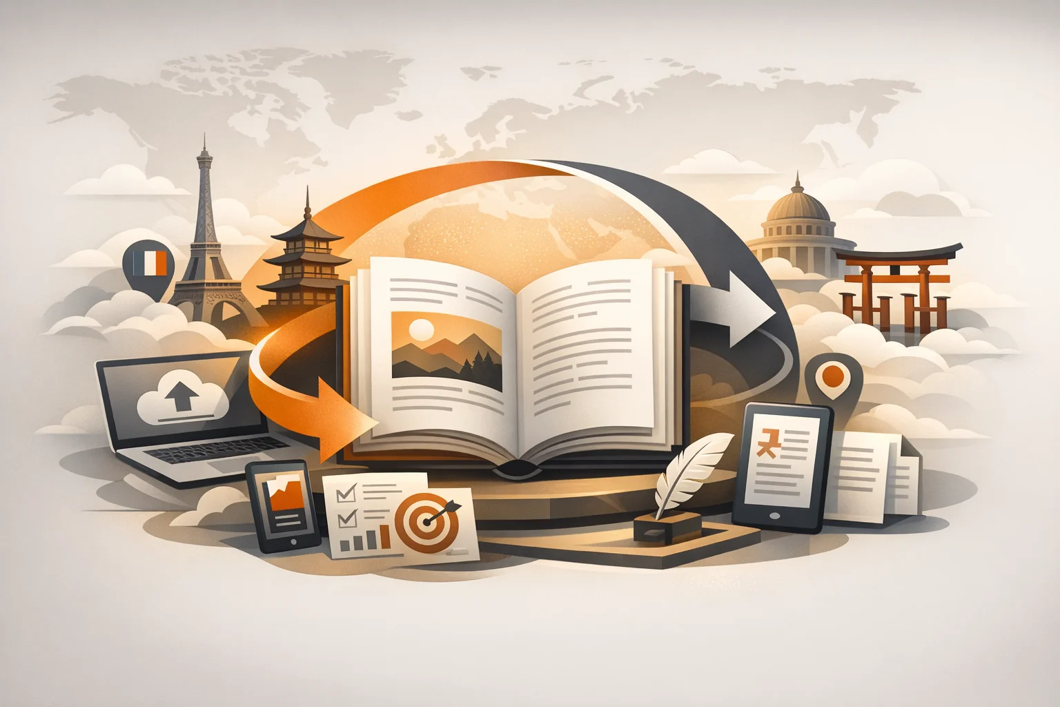 Seasonal Korean landscape with plum blossoms and winter hills